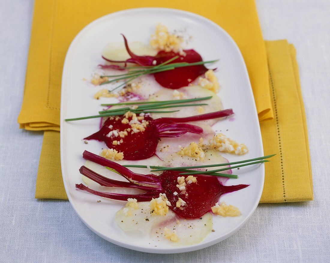 Marinated kohlrabi and beetroot with ginger