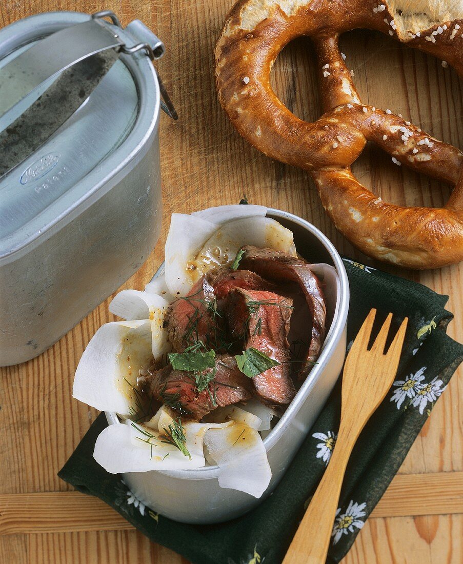 Beer garden beef salad with radish