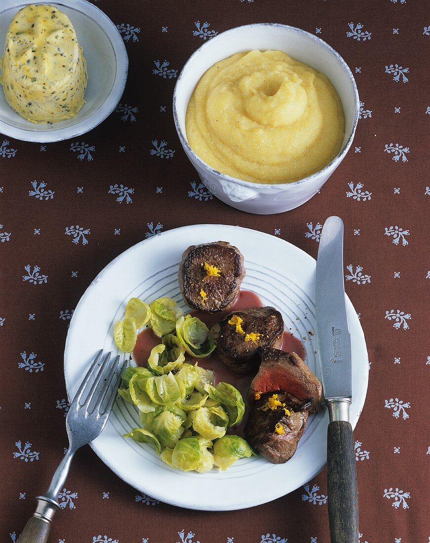 Medallions of chamois with Brussels sprouts & orange butter