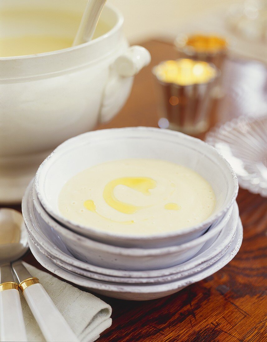 Cream of celery soup with truffle oil