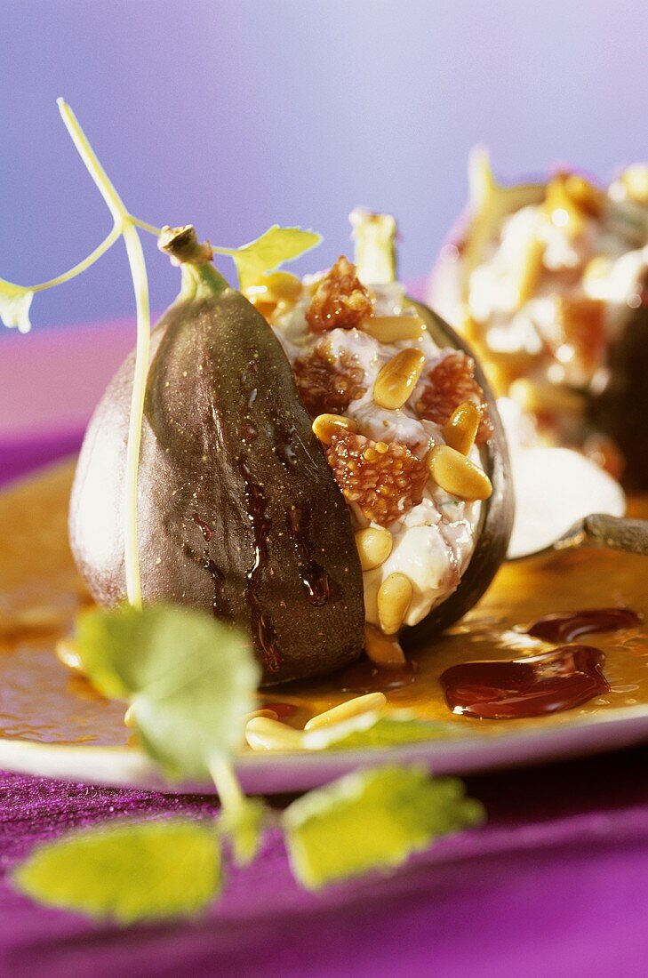 Figs stuffed with soft cheese, pine nuts and honey