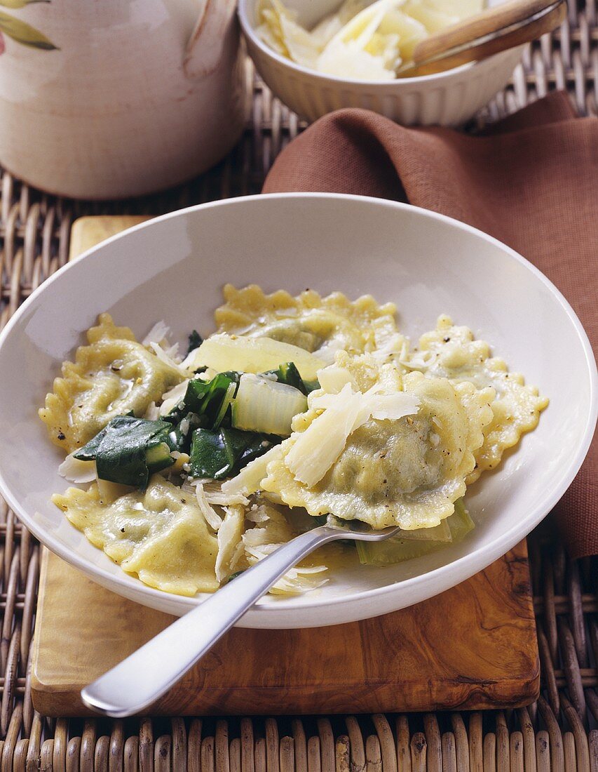 Ravioli with chard and quark filling, tossed in butter