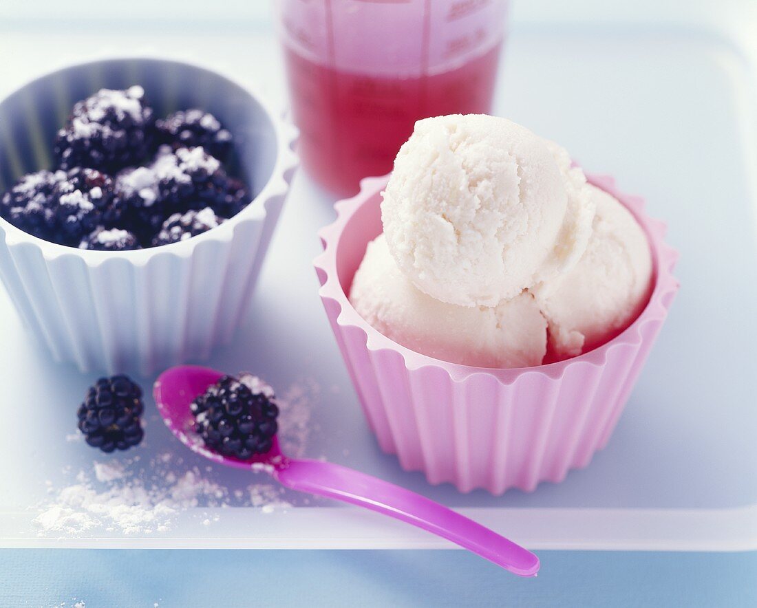 Kombucha kefir ice cream with blackberries