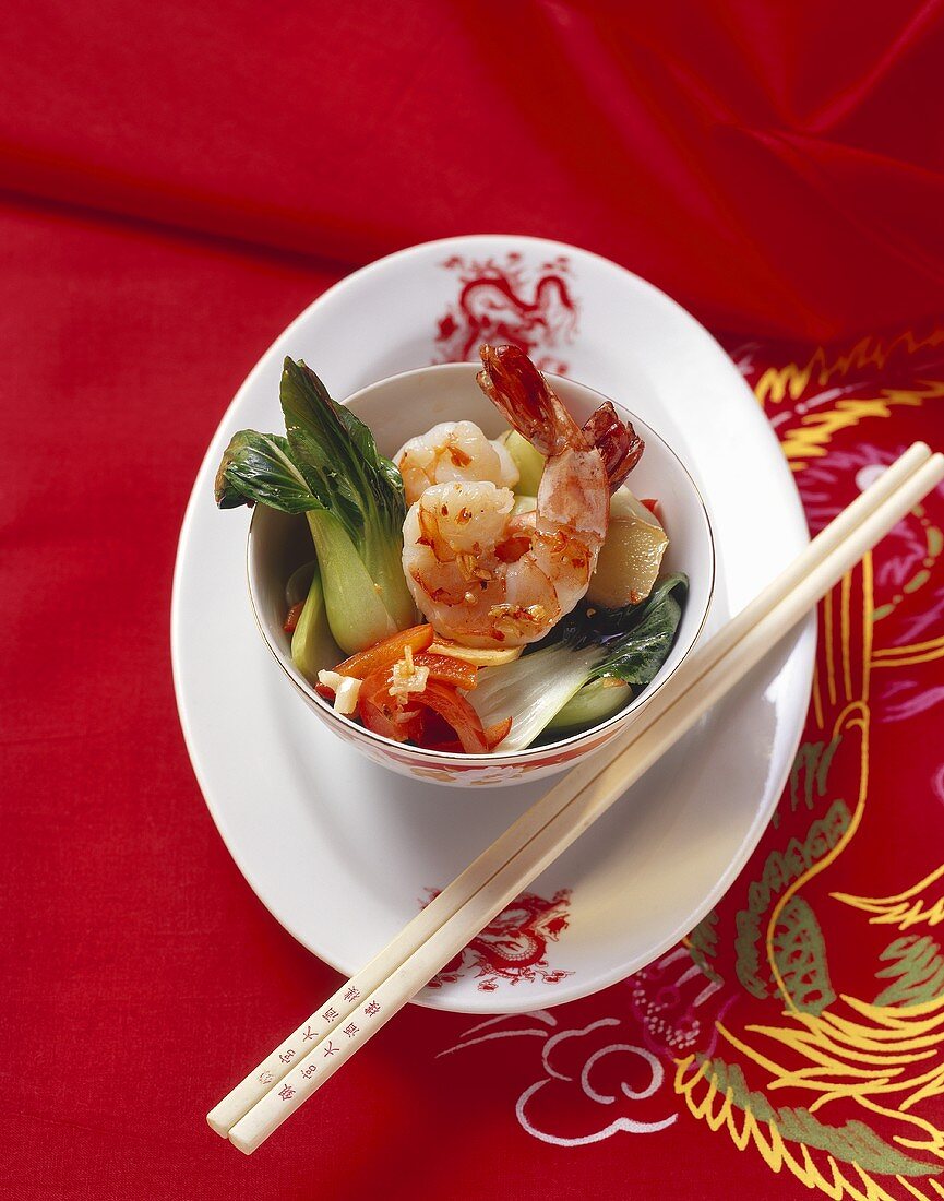 Pak choi with prawns