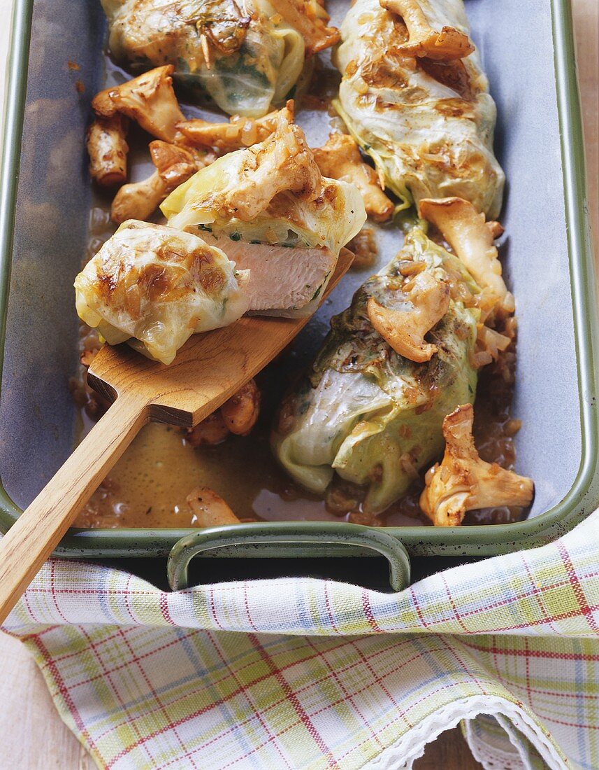 Turkey medallions with cabbage and chanterelles