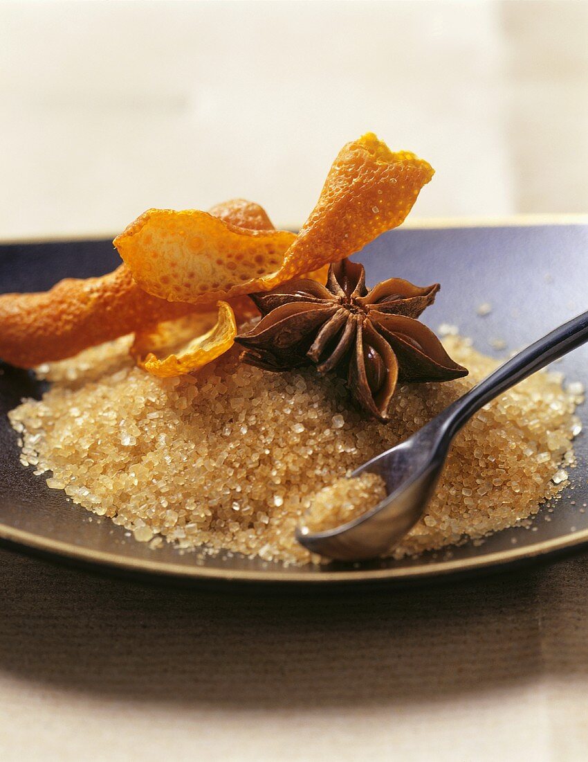Brown sugar, mandarin orange peel and star anise