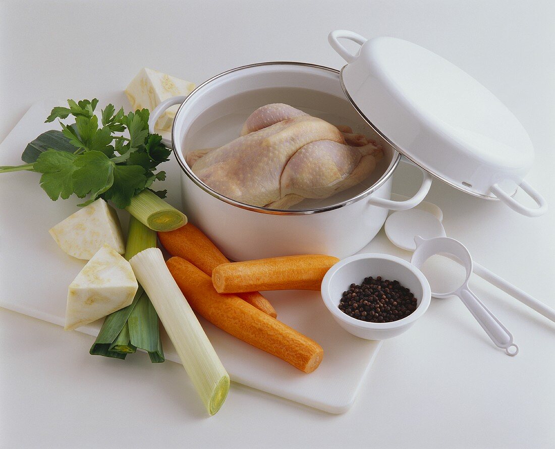 Ingredients for home-made chicken broth