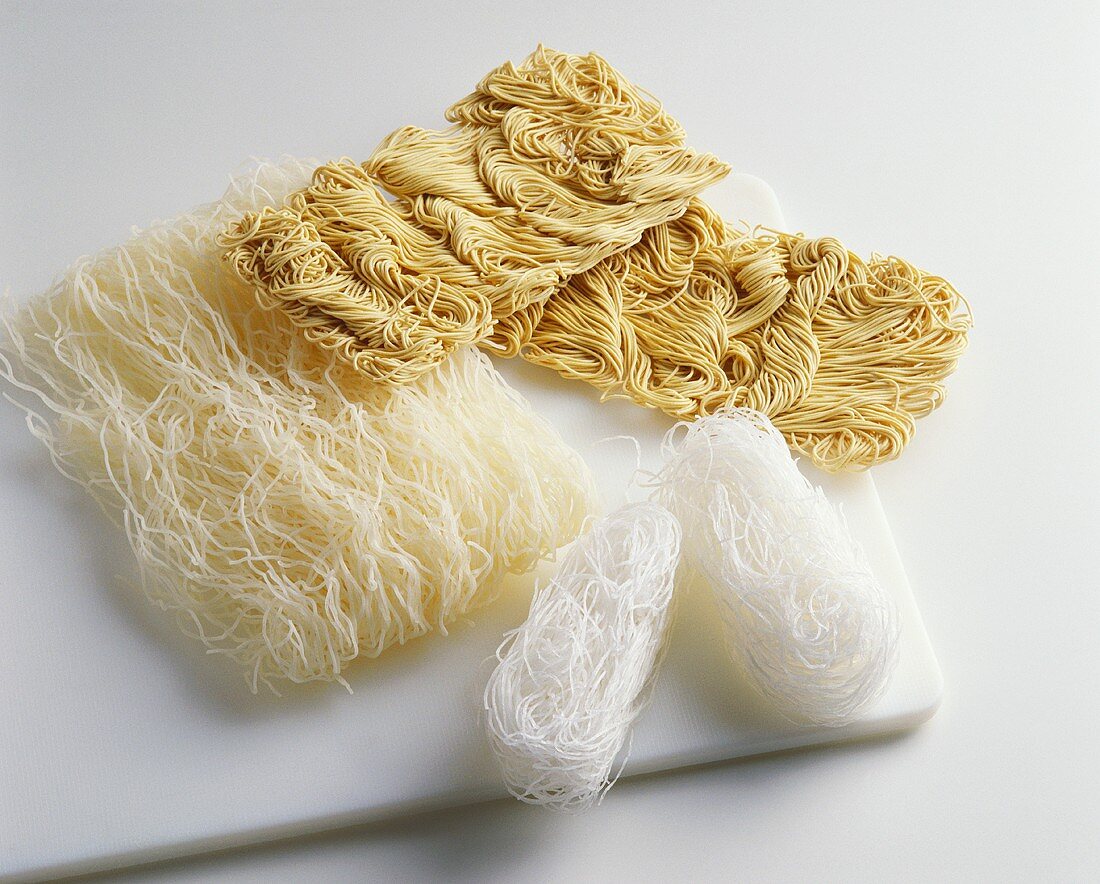 Three different types of Asian noodles