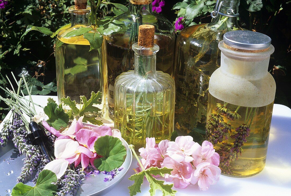 Olive oil flavoured with herbs and flowers