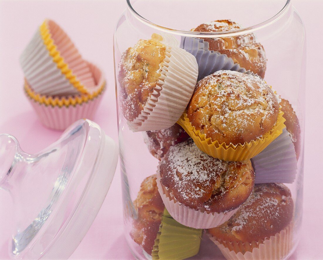 Apricot and mint muffins in a glass container
