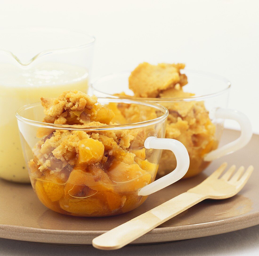 Apricot crumble with custard