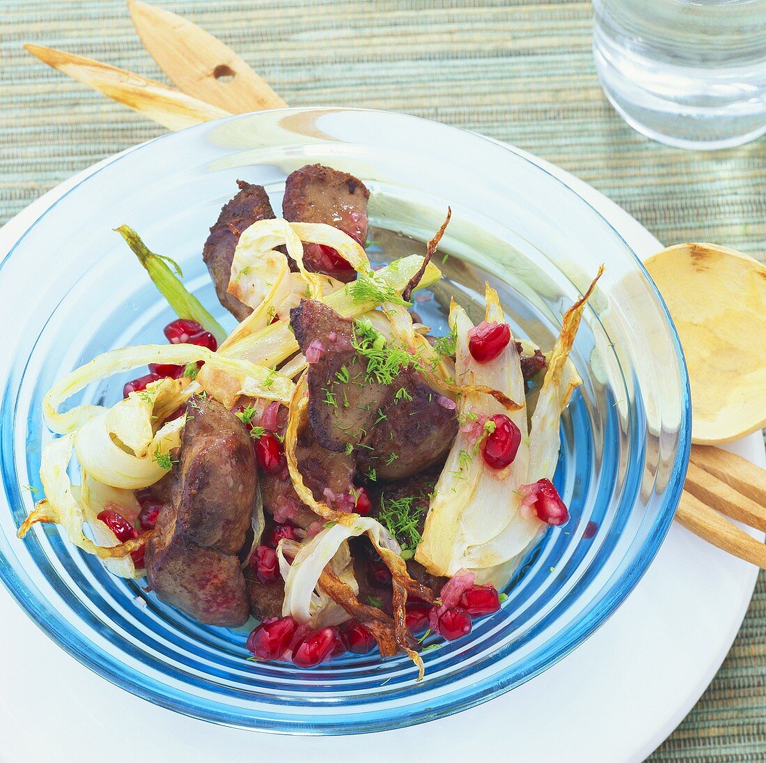 Chicken liver with pomegranate seeds and fennel