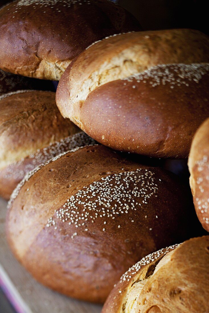 Sesame rolls at a market