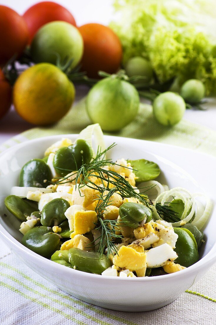 Broad bean salad with eggs and dill