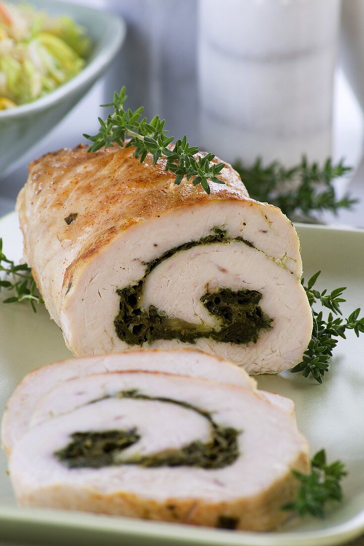Turkey roulade with spinach and thyme