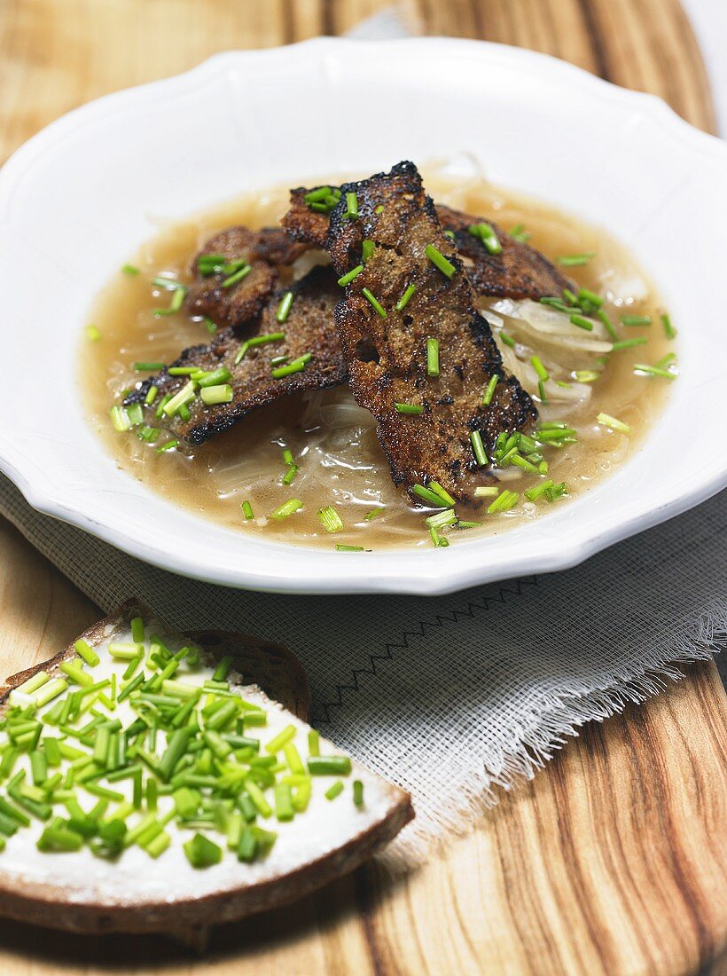 Bread soup with chives