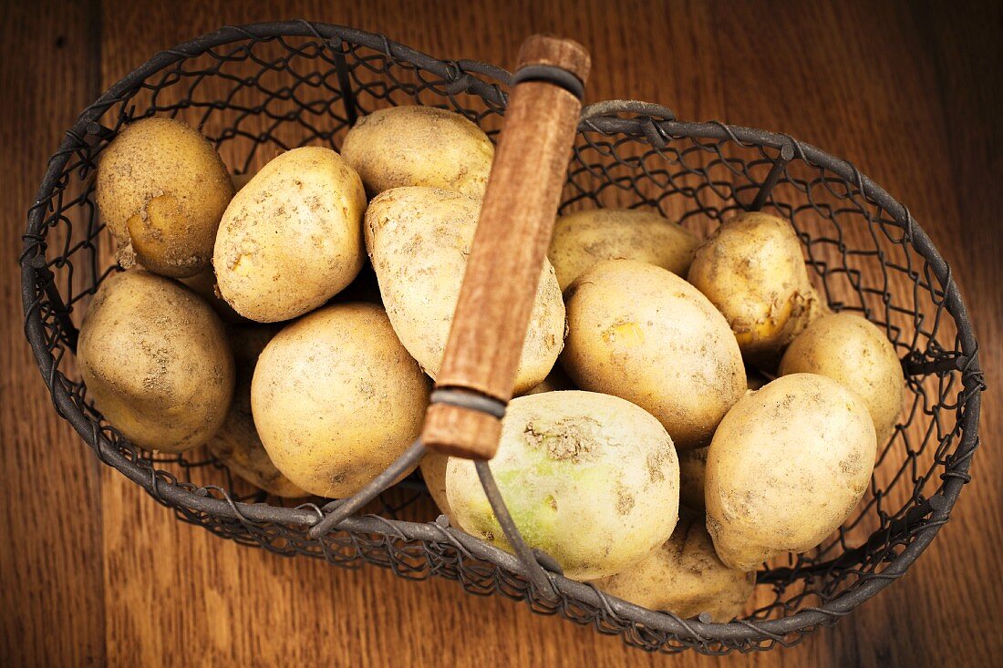 Fresh potatoes in a basket