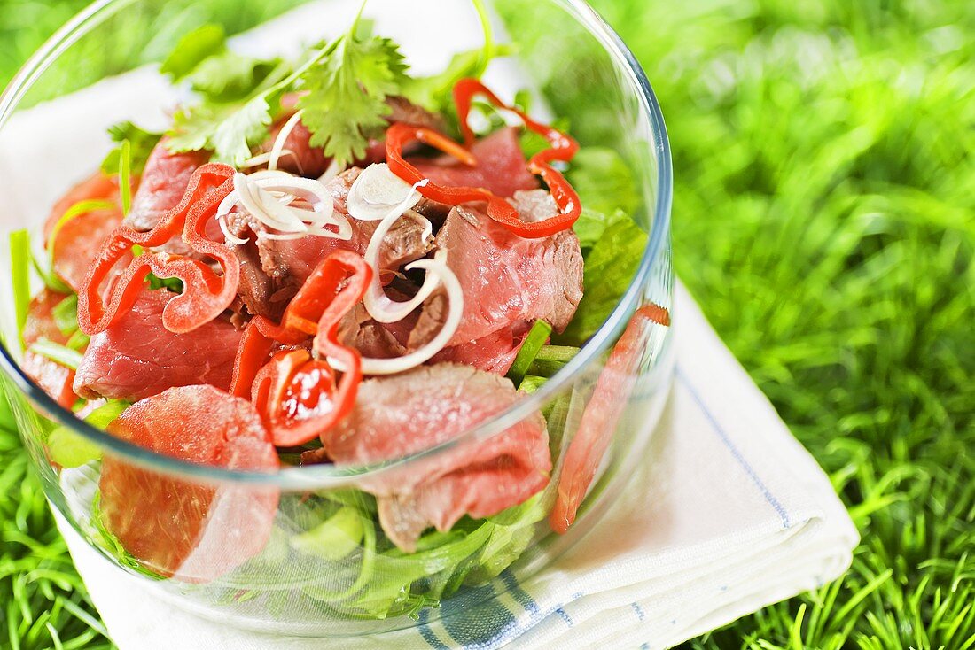 Thai beef salad with leek, lemon grass and coriander