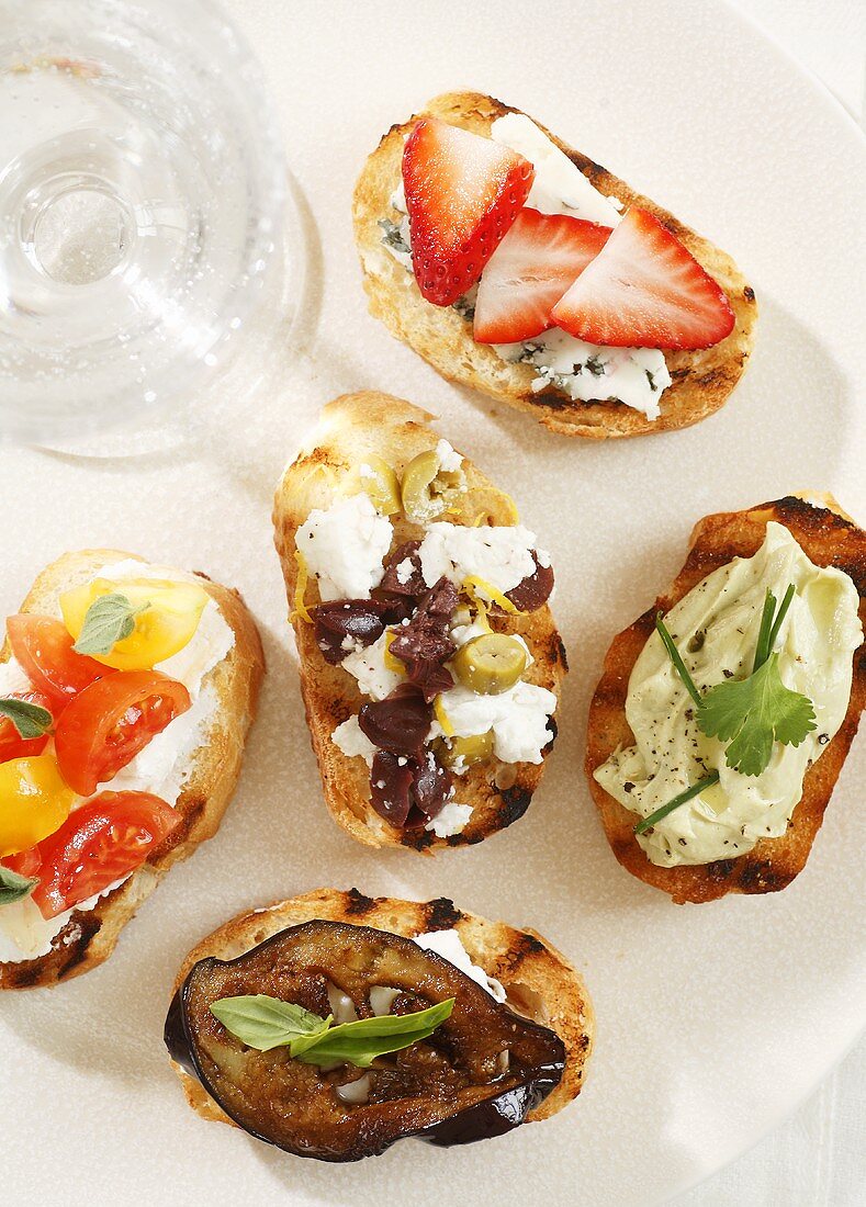 Various types of bruschetta