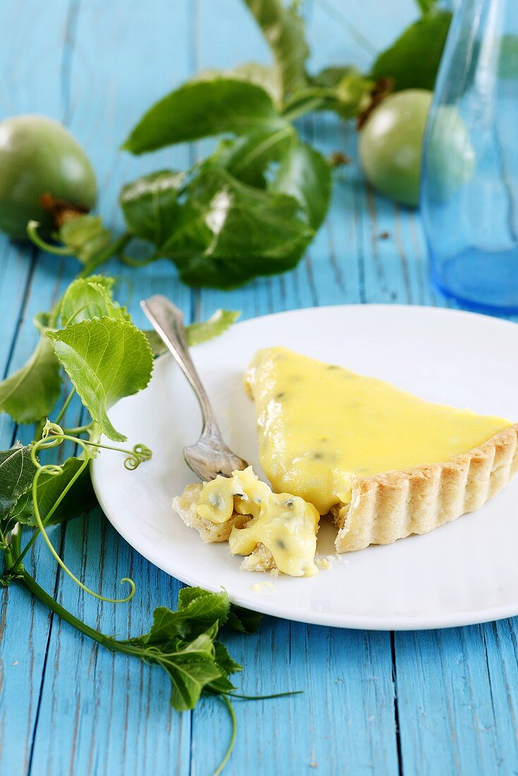 A piece of passion fruit tart