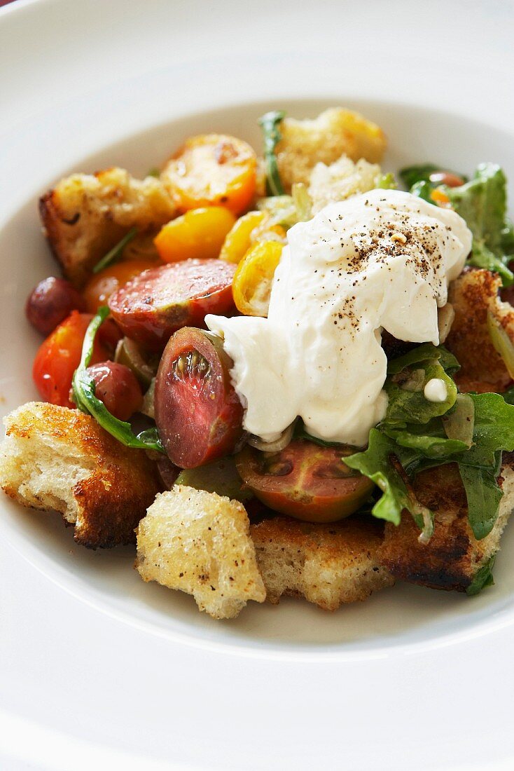 Bread salad with tomatoes and mascarpone