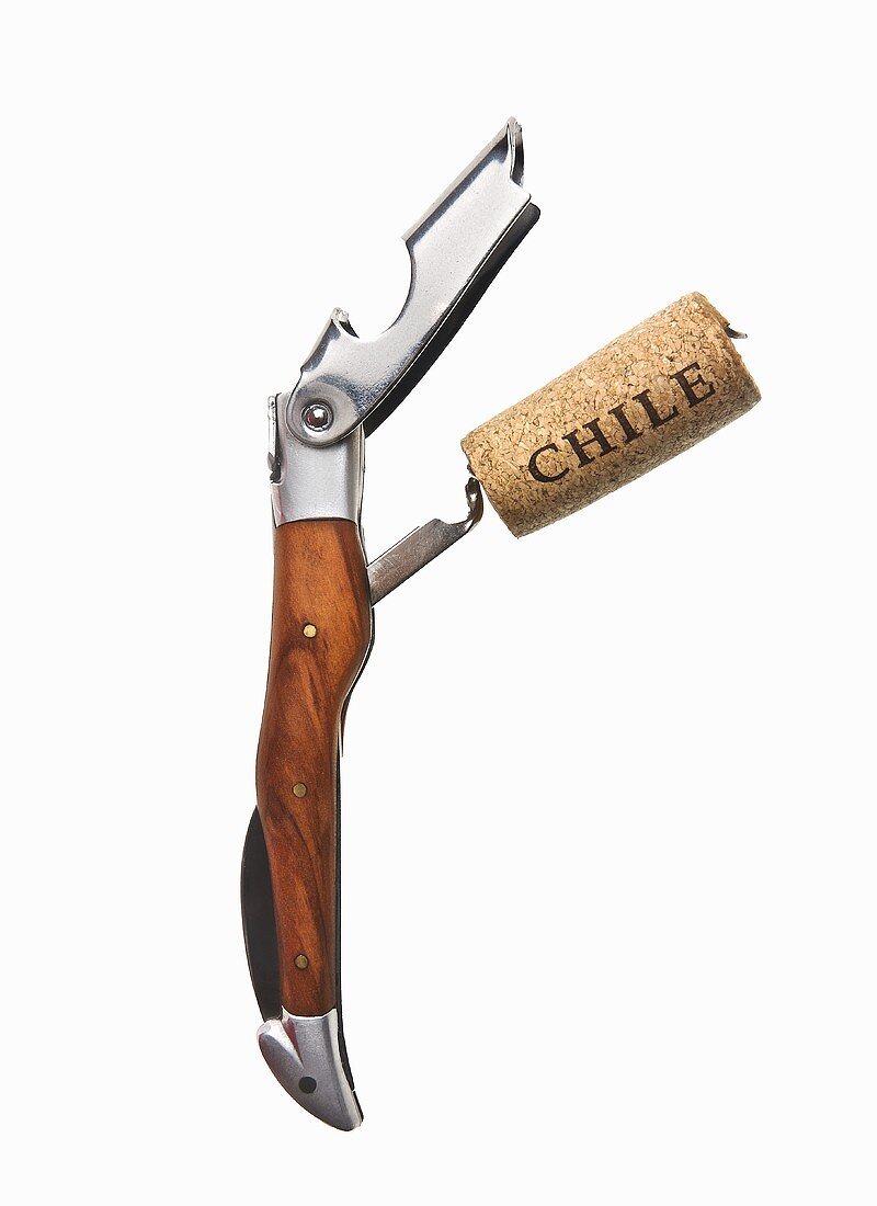 A corkscrew with cork attached