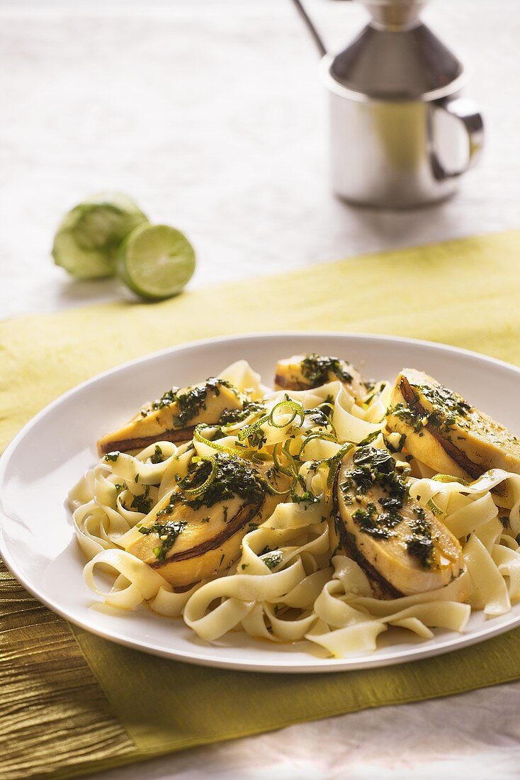 Tagliatelle with grilled chicken breast and a herb and lime sauce