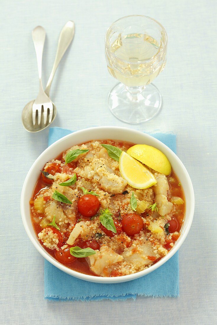 Fish stew with couscous with tomatoes