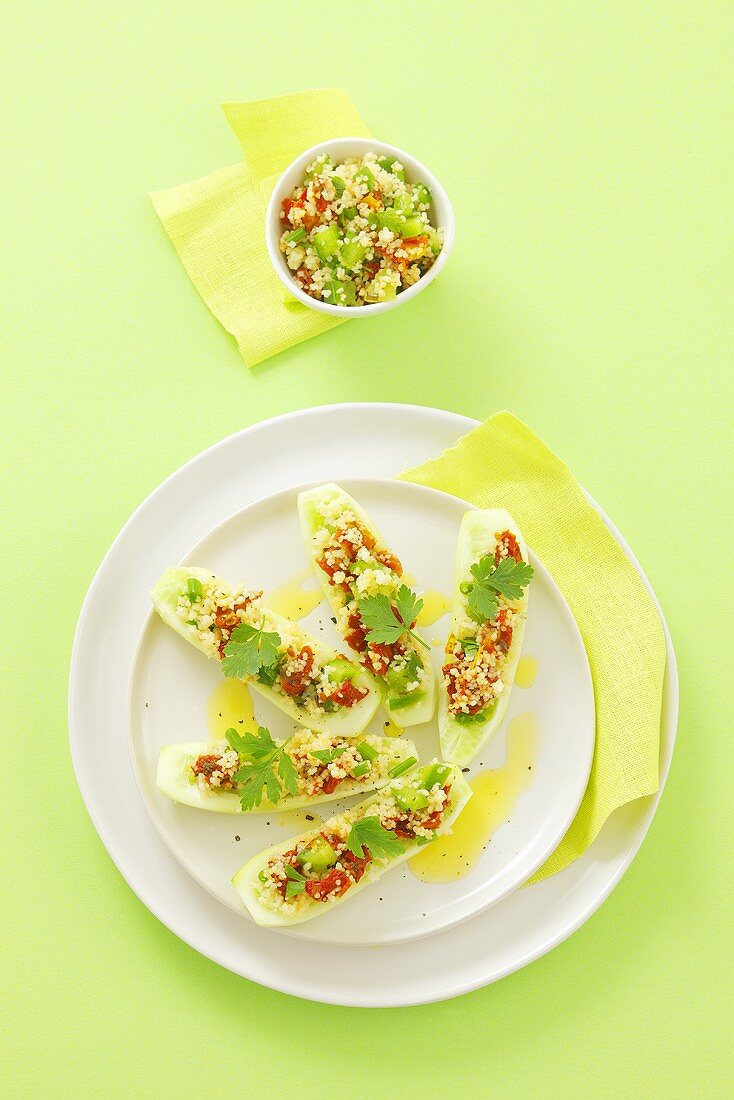 Cucumbers stuffed with couscous salad