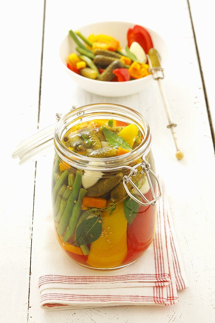 Pickled vegetables in a jar