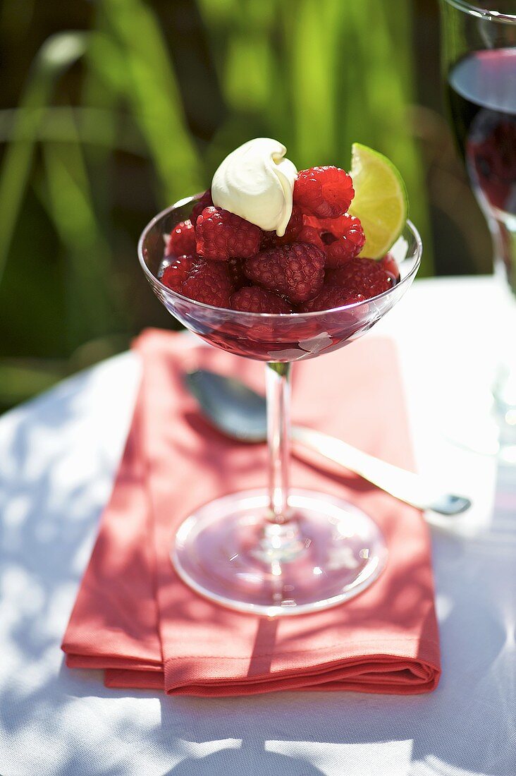 Raspberries with a shot of raspberry liqueur