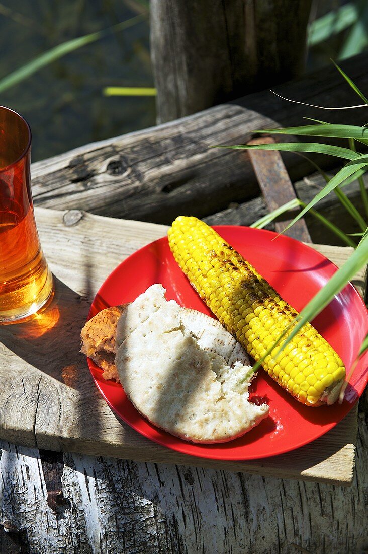 Grilled corn cons and flat bread