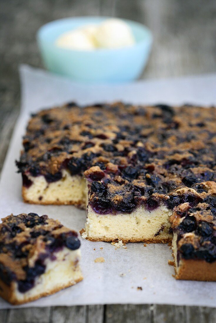 Blueberry crumble cake, sliced