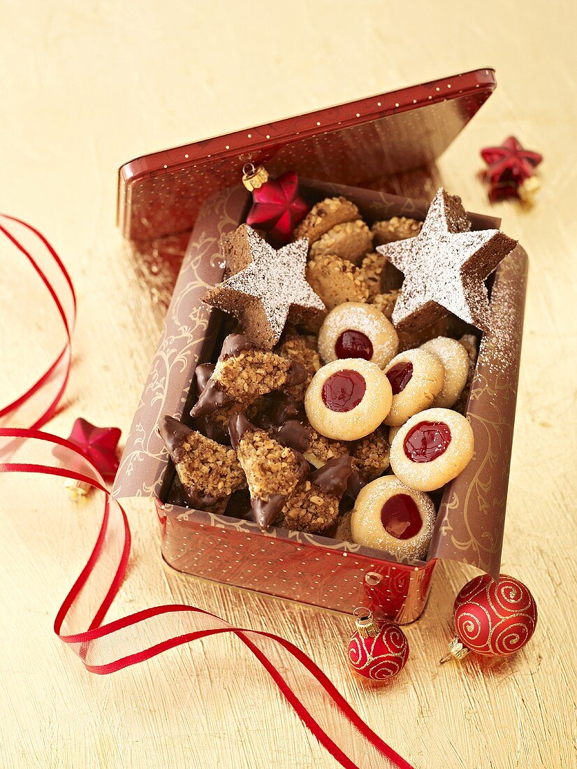 A box of Christmas biscuits