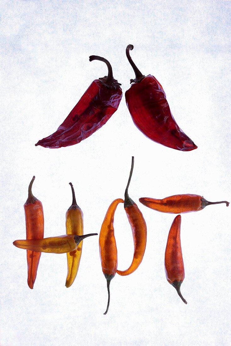 The word HOT written in chillies
