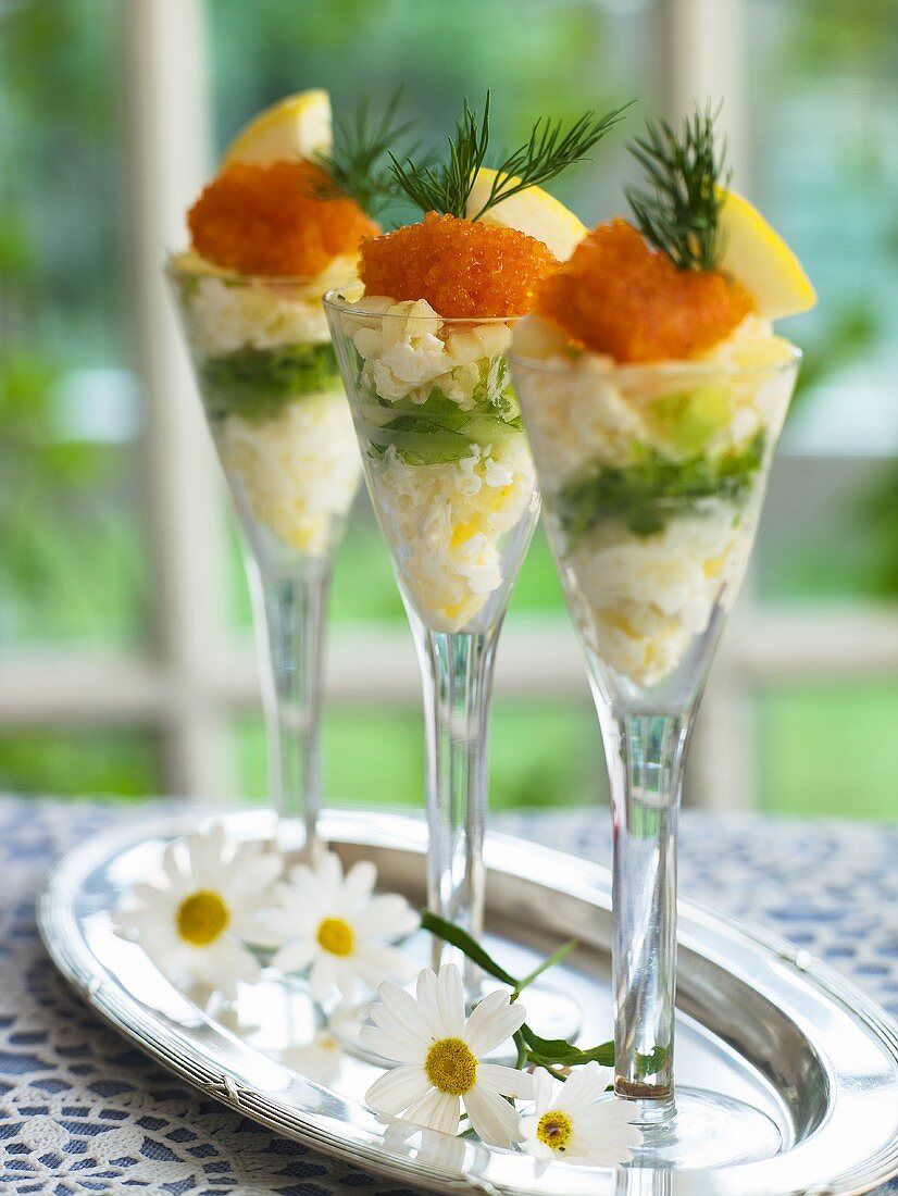 Potato and leek salad with caviar