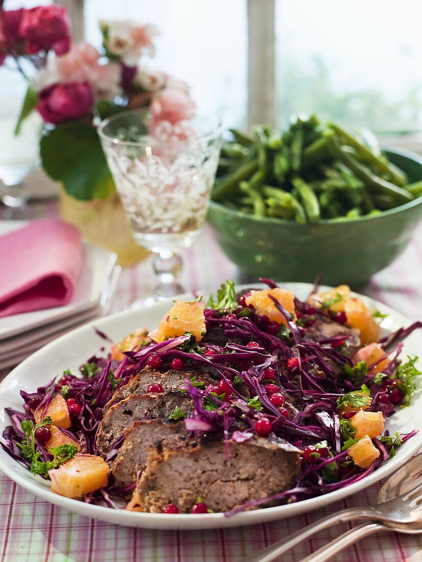 Meatloaf with red cabbage salad