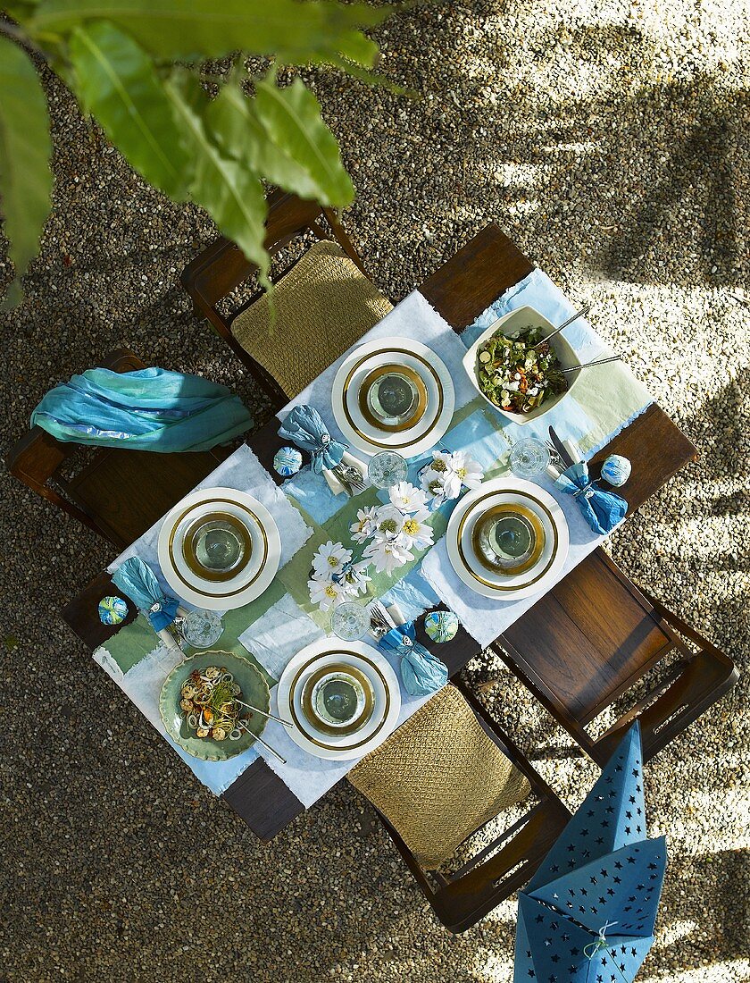 A festively decorated table outside