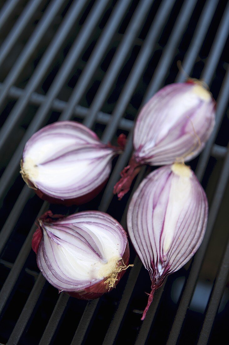 Red onions on a barbeque