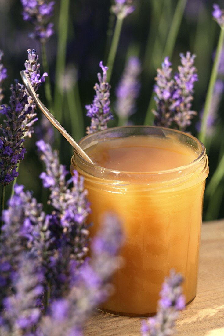 Lavender honey in a jar