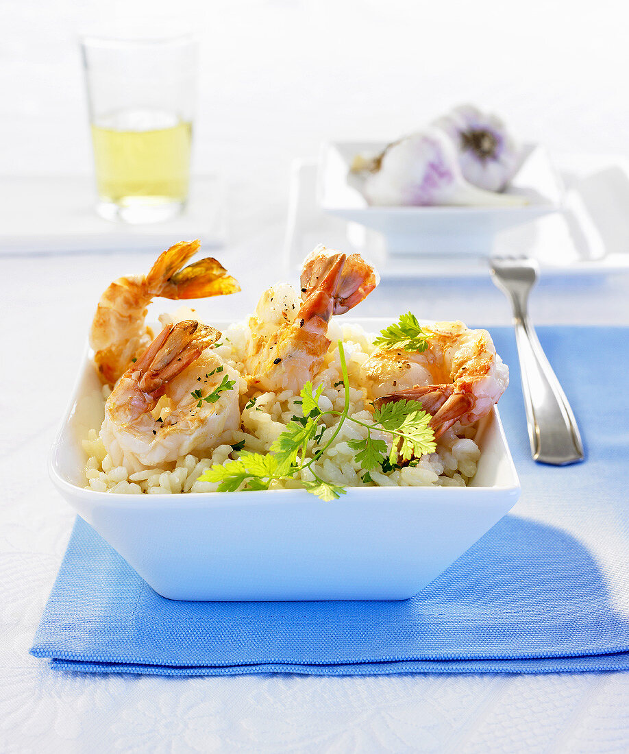 Fried king prawns on Prosecco risotto