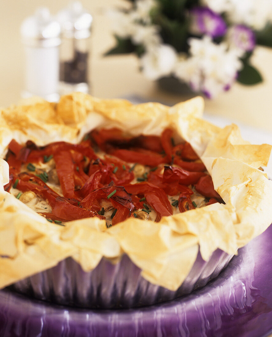 Paprika-Pilz-Tarte mit Filoteig