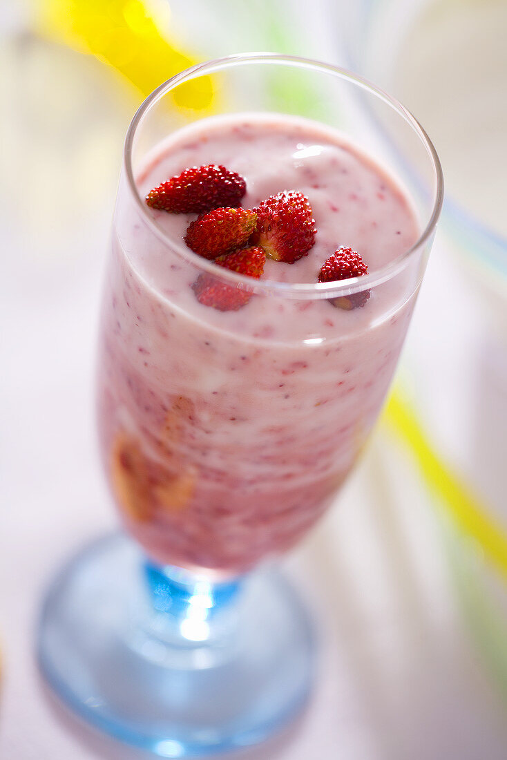 A glass of wild strawberry yoghurt shake