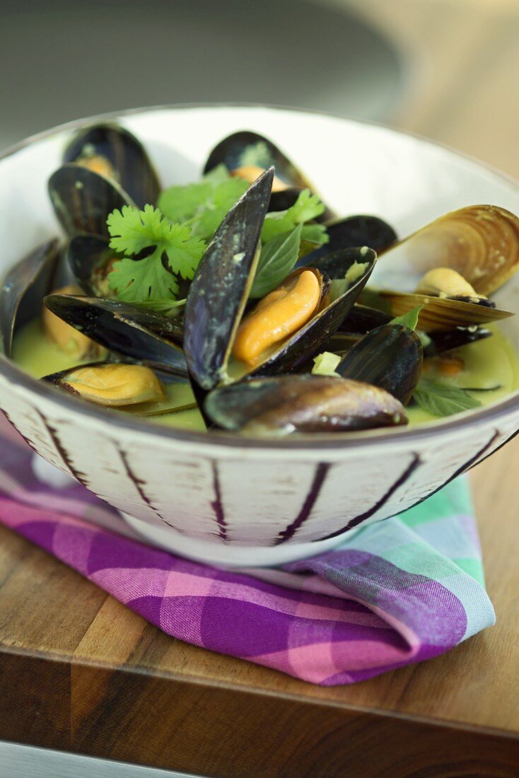 Mussels in white wine with herbs