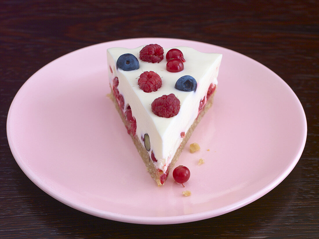 A piece of berry crème fraîche cake