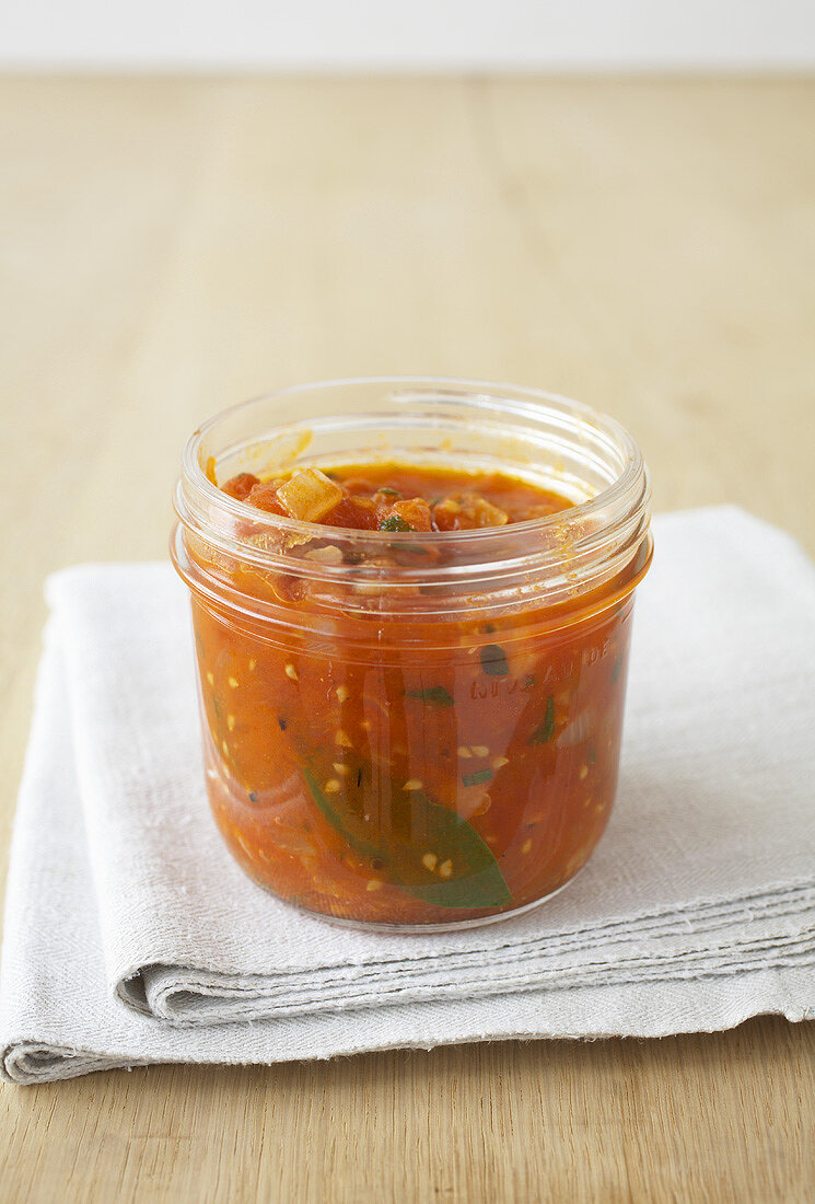 Tomato sauce in a preserving jar