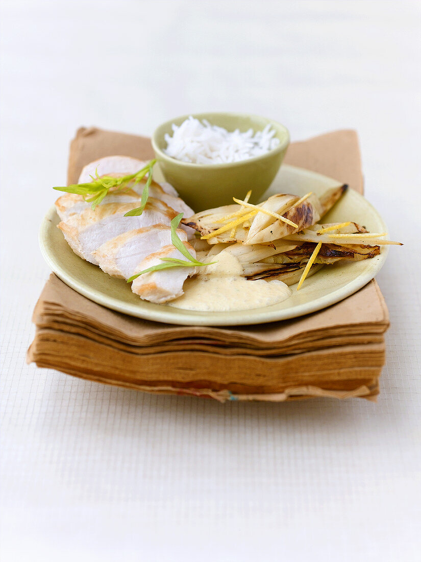 Estragon-Vanille-Hähnchen mit Fenchel und Reis