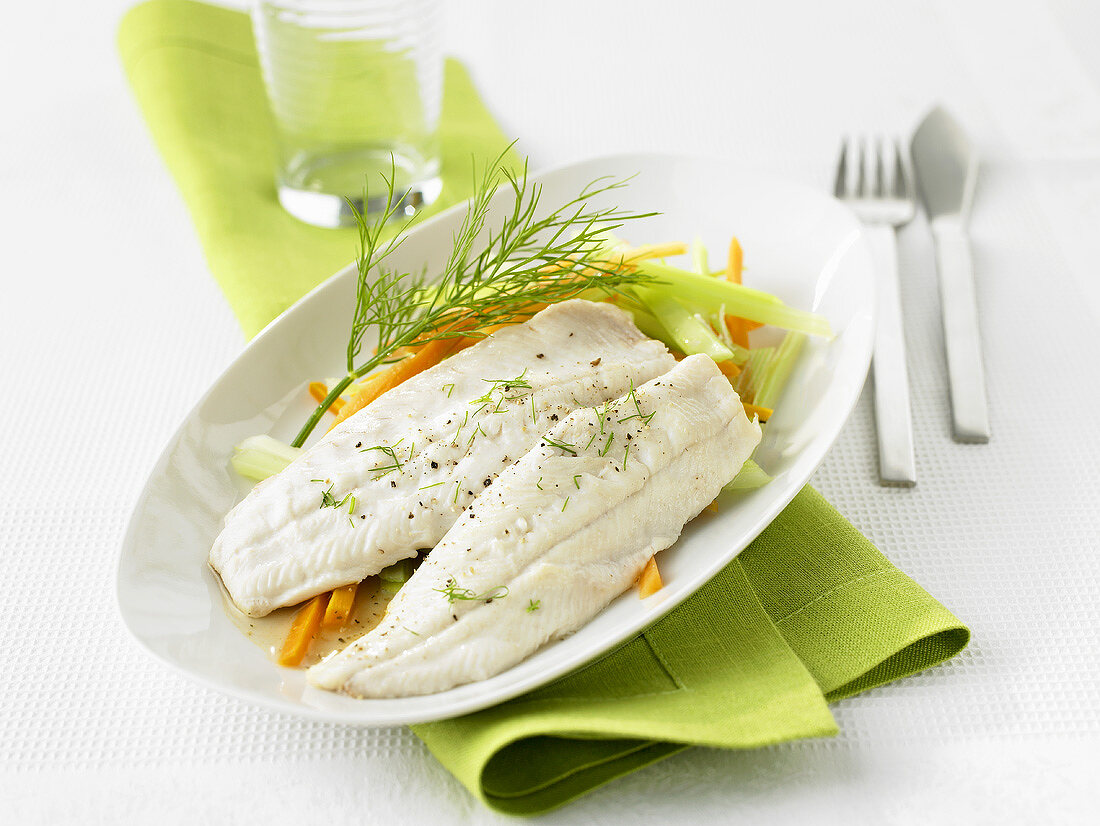 Charr fillets steamed with root vegetables