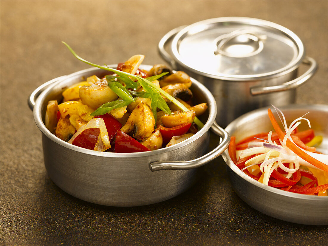 Mixed vegetables in pans (India)