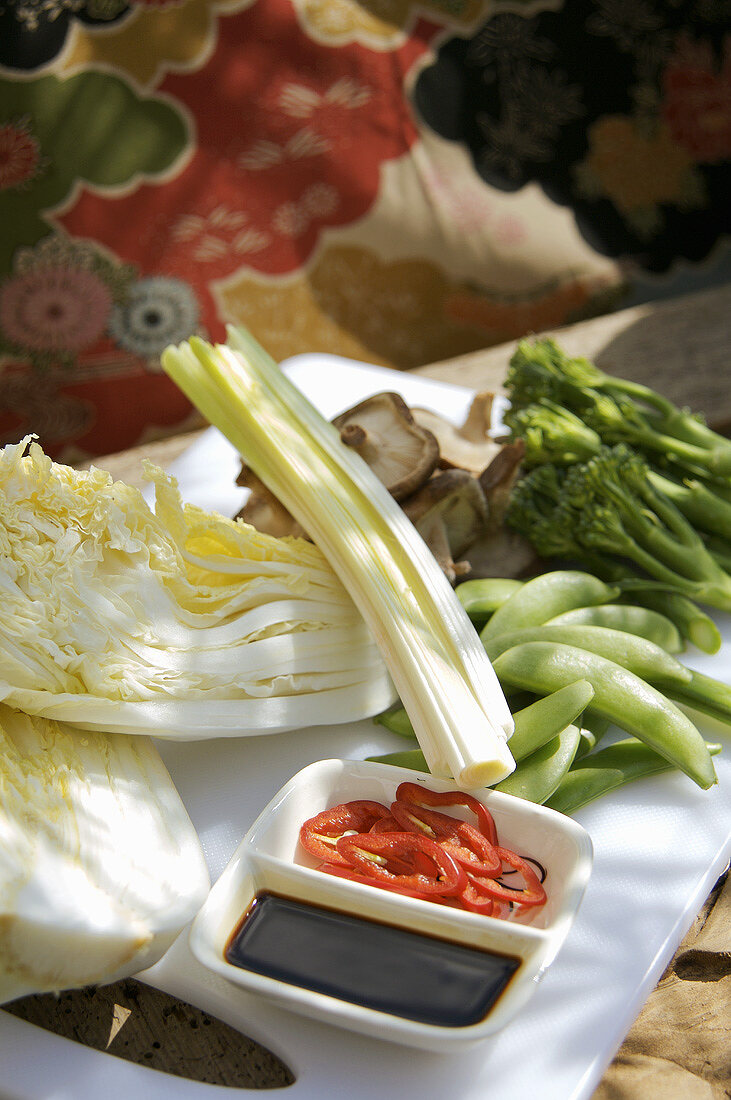 Vegetables prepared for Japanese noodle soup